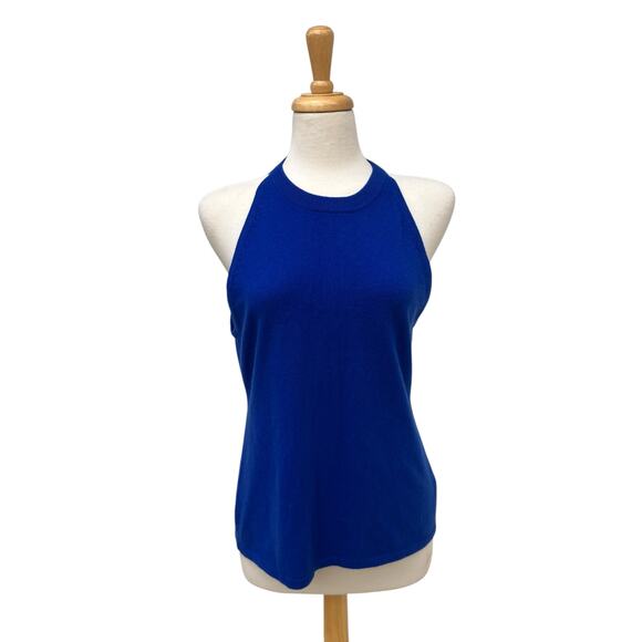 Black Saks Fifth Avenue Tops - Black Saks Fifth Avenue Top Sz M 100% Blue Cashmere Halter Pullover Careerwear